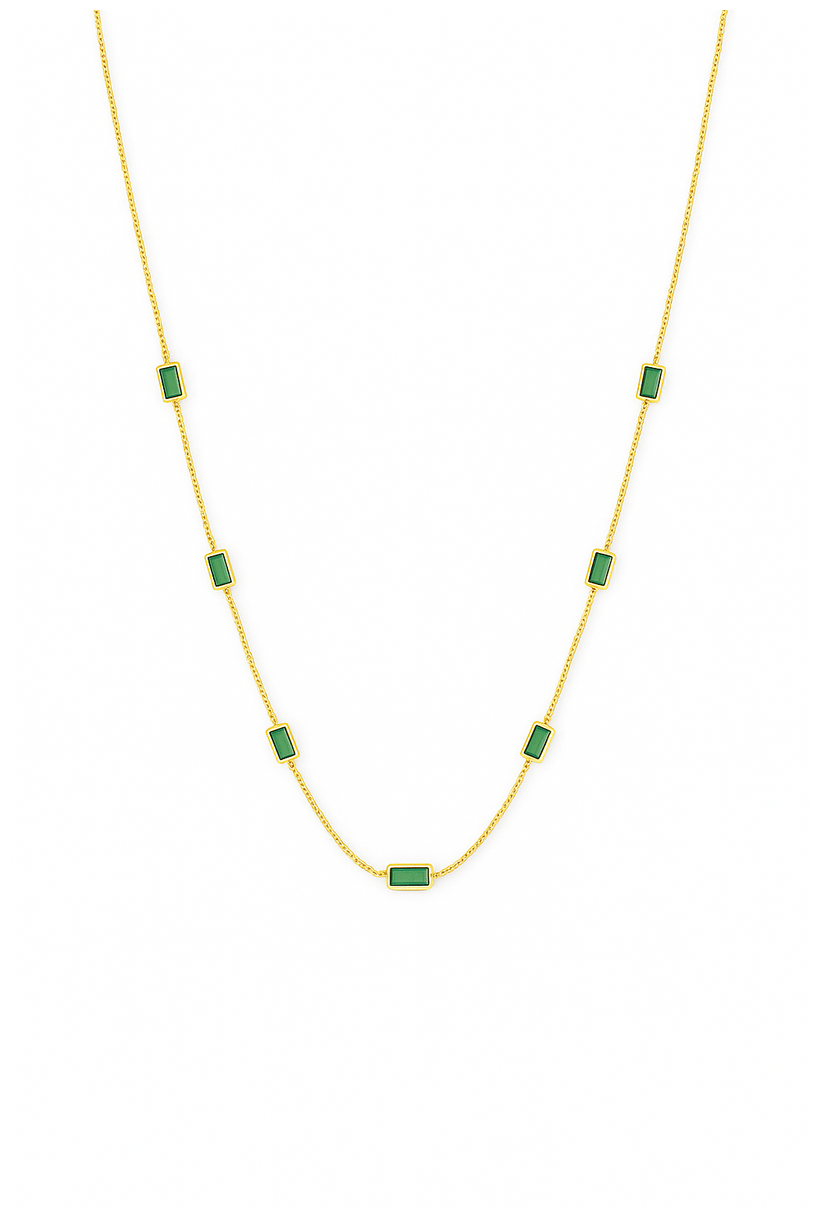 Verde Line Gold Rectangle Stone Necklace