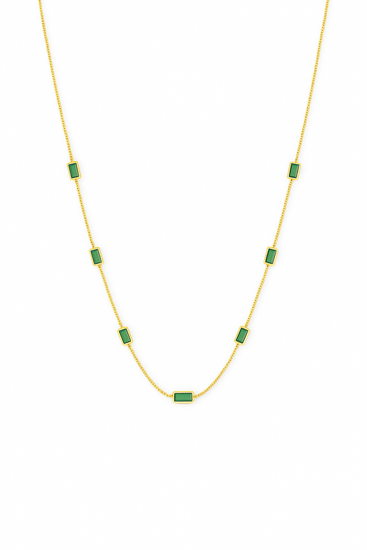 Verde Line Gold Rectangle Stone Necklace