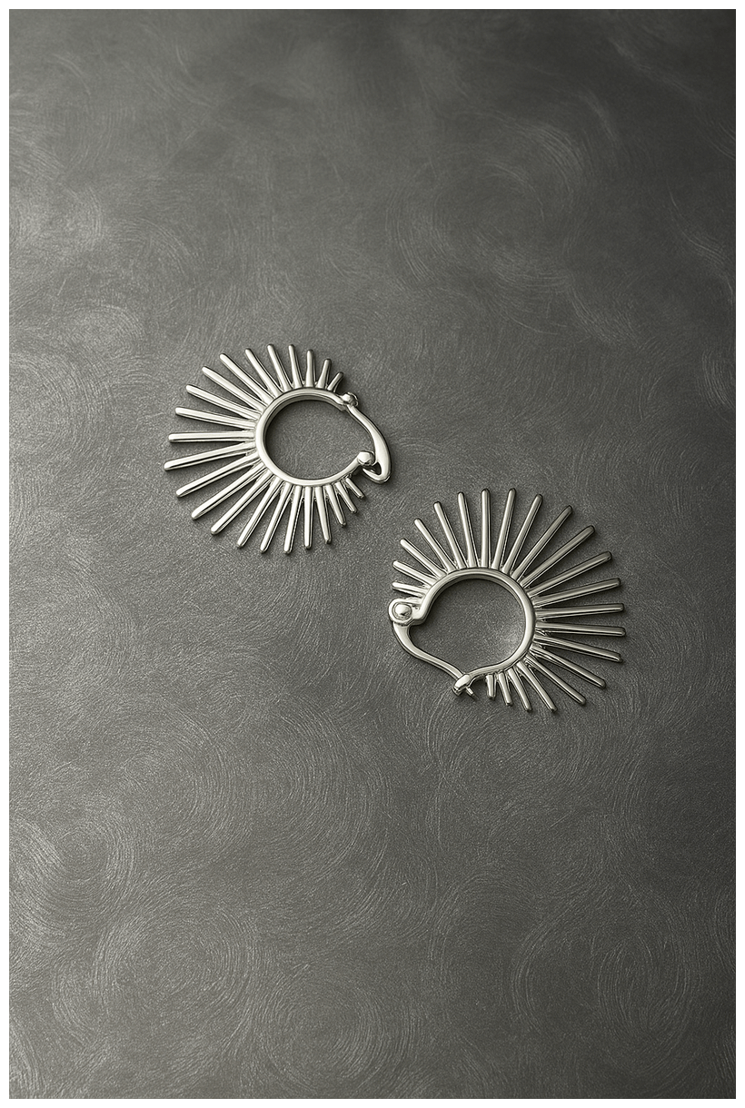Sunlash Silver Sunburst Hoop Earrings