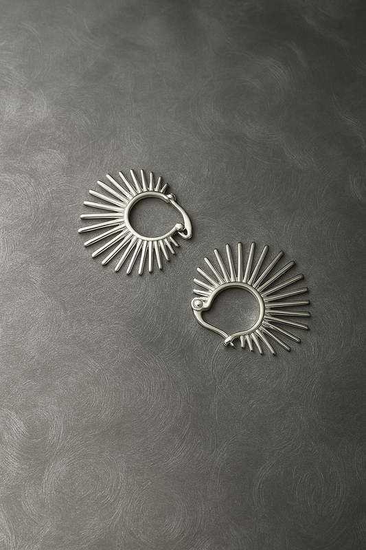 Sunlash Silver Sunburst Hoop Earrings