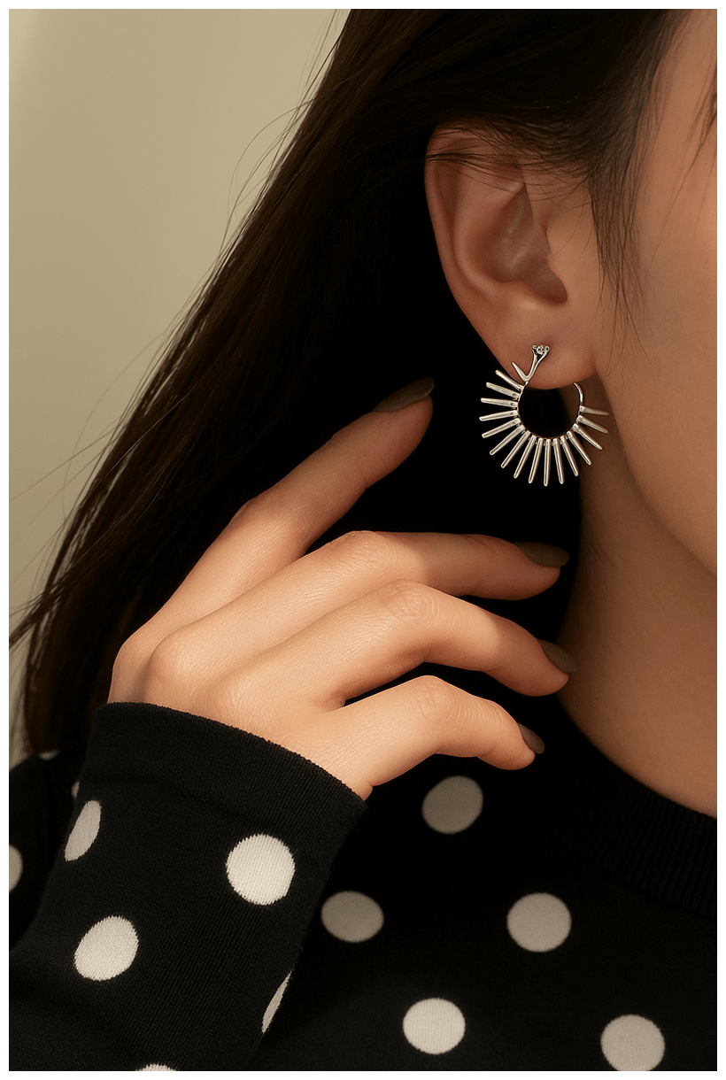 Sunlash Silver Sunburst Hoop Earrings